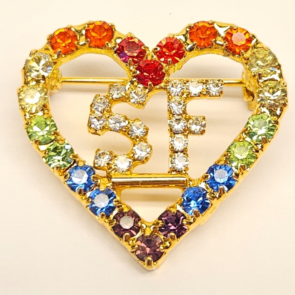 Colorful Rhinestone Heart Brooch